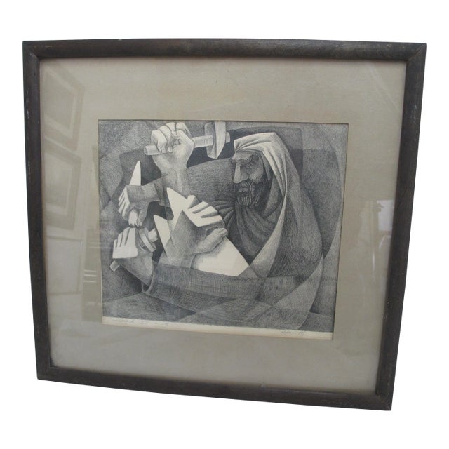 Walter Hawk 1955 Framed Limited Edition Signed Print Isaiah Swords Into Plowshares For Sale