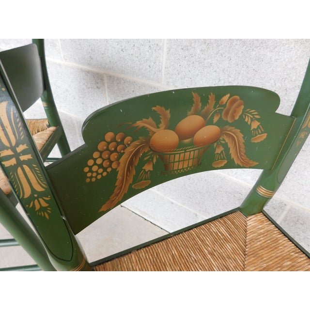 L Hitchcock Green Rush Bottom Stenciled Chairs - A Pair For Sale - Image 12 of 17