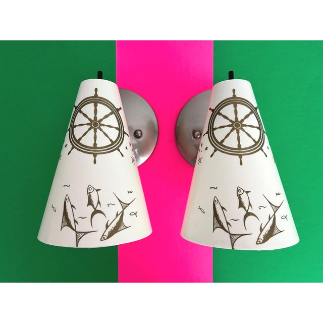Midcentury Coastal Cone Sconces - A Pair For Sale - Image 10 of 18