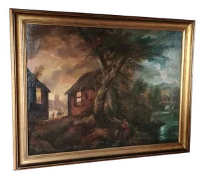 Paul Bril, Flemish Nightfall Landscape, Late 16th Century, Oil on Canvas, Framed