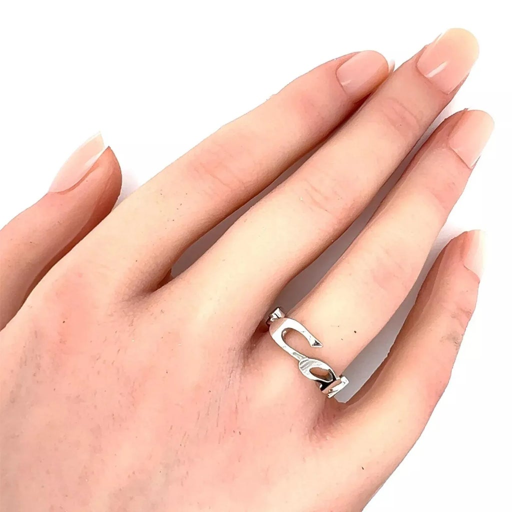 Cartier Signature 18k White Gold Script Band Ring - Size 5 