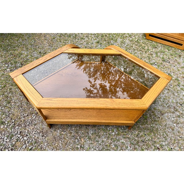 Modern 1980s Post Modern Lou Hodges Inspired Oak & Smoked Glass Living Room Set by the Stratford Company For Sale - Image 3 of 12
