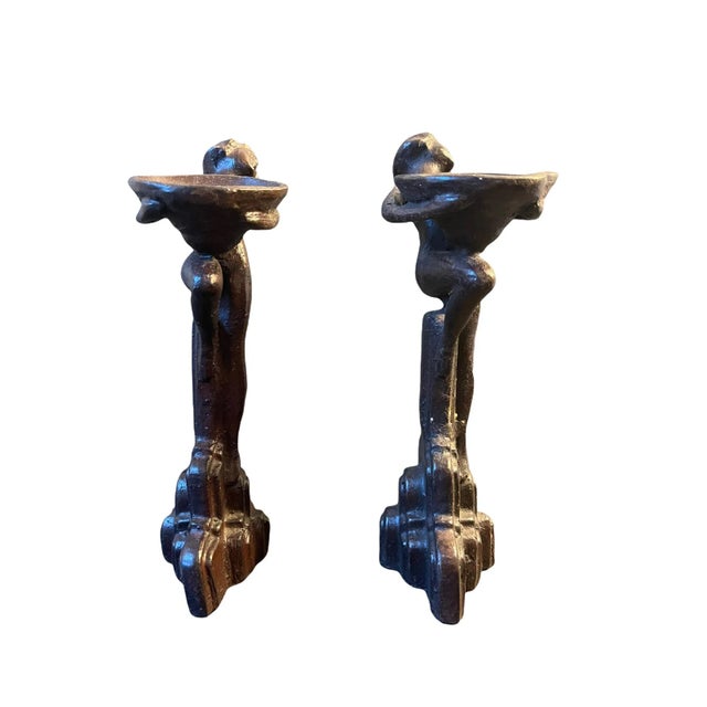 Metal 1920s Art Deco Spelter Figural Compote Sculptures- a Pair For Sale - Image 7 of 13