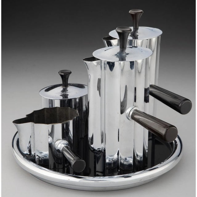 A striking Art Deco five-piece “Diplomat” coffee service designed by Walter von Nessen for Chase Brass & Copper Company,...