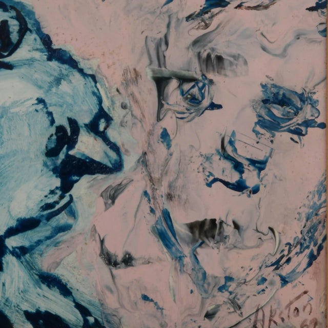 Abstract Framed Signed J. Akston "Untitled, 1967" Mixed Media Abstract Portait For Sale - Image 3 of 10