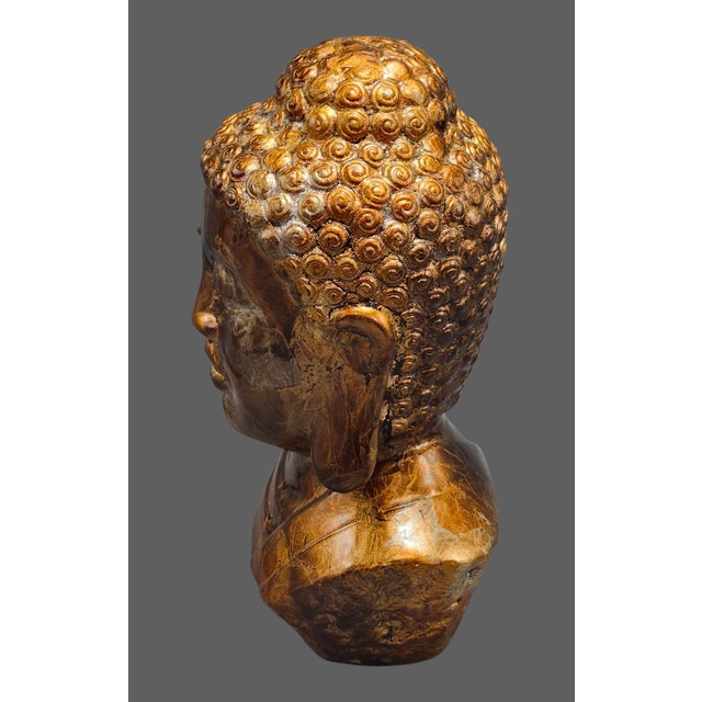 Terra-Cotta Pottery Painted Decorative Buddha Head Bust 13'' High For Sale - Image 4 of 9