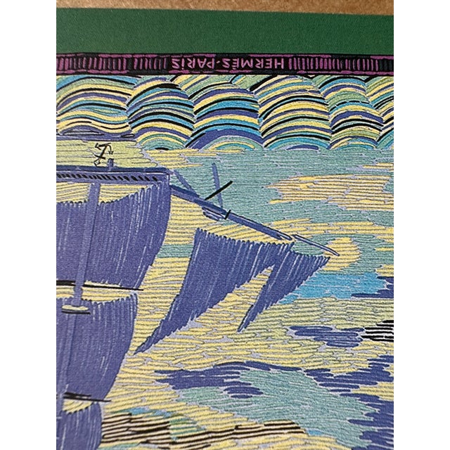 1980s Authentic Original Hermès Art Advertisement Print Maritime Sailing Ships Silk Scarf Art Print Framed Nautical Wall Art French Luxury Decor For Sale - Image 5 of 5