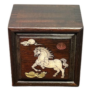 Rosewood Shell-Inlaid Galloping Horse Keepsake Box For Sale