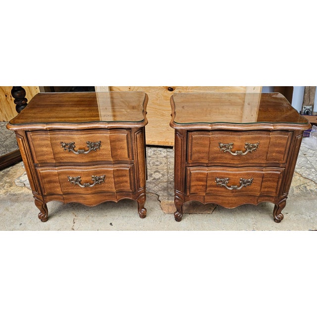 French Provincial 1960s Thomasville Provincial Style Fruitwood Bedside Chest For Sale - Image 3 of 11