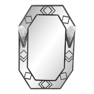 French Art Deco Modern Wroght Iron Mirror with lights For Sale