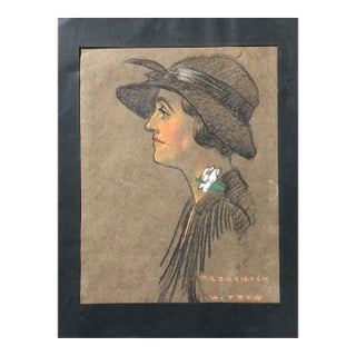 Circa 1930s Vintage Portrait of a Woman in Cloche Hat by American Illustrator Frederick Witton For Sale