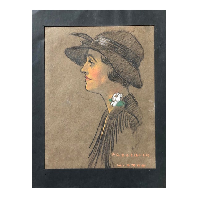 Circa 1930s Vintage Portrait of a Woman in Cloche Hat by American Illustrator Frederick Witton For Sale