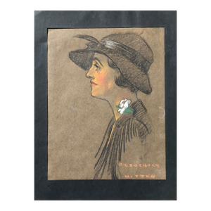 Circa 1930s Vintage Portrait of a Woman in Cloche Hat by American Illustrator Frederick Witton