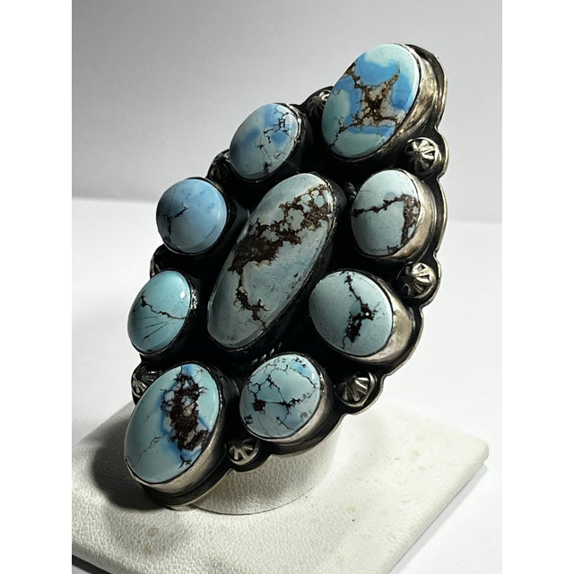 Native American 1990s Tim Vandever, Golden Hills Native American Turquoise Statement Ring, Size 8 For Sale - Image 3 of 5