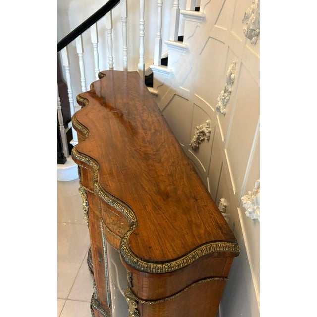 Wood Antique Victorian Burr Walnut Marquetry Serpentine Credenza, 1850 For Sale - Image 7 of 18