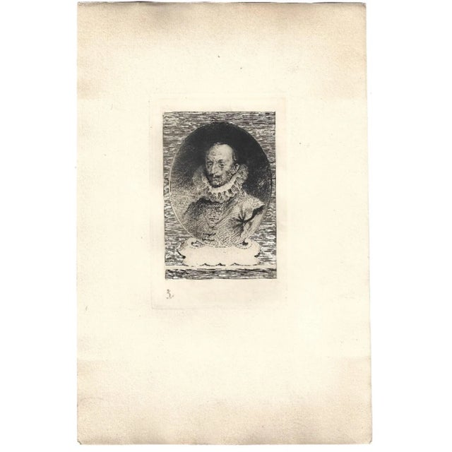 Portrait de Brantôme – From Les Dames Galantes is an original b/w etching on laid ivory-colored paper, by Émile Boilvin....