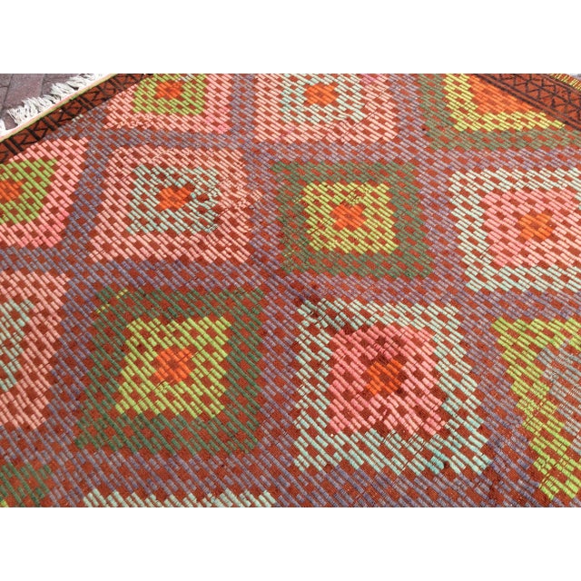 Textile Embroidered Turkish Kilim Rug - 114" X 77" For Sale - Image 7 of 11