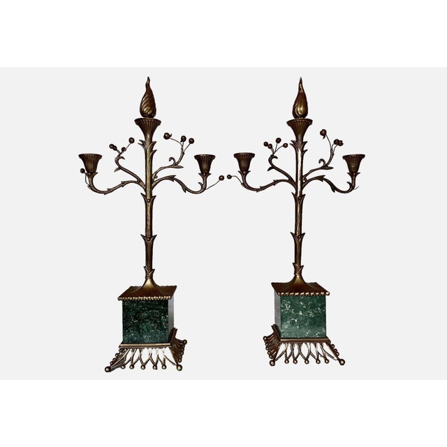 1990s Chapman Regency Antique Brass & Marble Candelabras - a Pair For Sale - Image 10 of 11