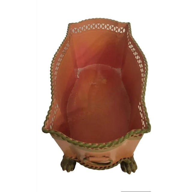 Metal Chelsea House Style Pink Floral Metal Claw Foot Lattice Floral Arrangement Large Container Cache Pot For Sale - Image 7 of 11