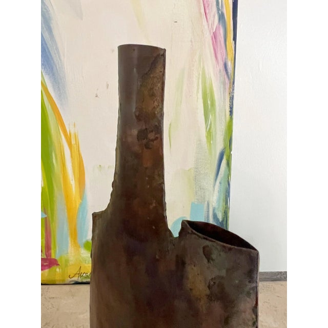 Vintage Brutalist Hand Forged Double Vase For Sale In Charleston - Image 6 of 11