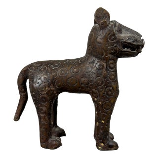 Vintage 20th Century African Tribal Art Bronze Leopard Statue, Nigeria For Sale