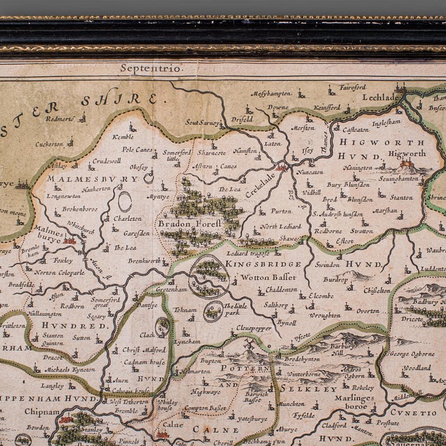 Antique Wiltshire County Map, Dutch, Framed Cartography, Latin, Blaeu, c.1650 For Sale - Image 10 of 12