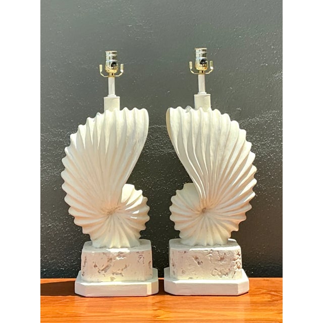 Mid-Century Modern Vintage Plaster Shell Form Table Lamps - Pair For Sale - Image 3 of 12