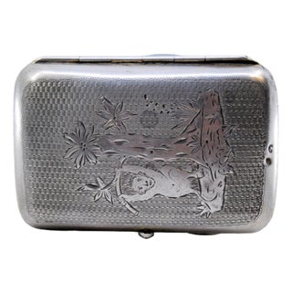 Silver Cigarette Case with Monkey on Tree and Beehive Engravings For Sale