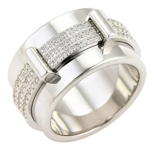 Asprey Keria 18k White Gold & Diamond 12mm Spinning Wide Band Ring - Size 5