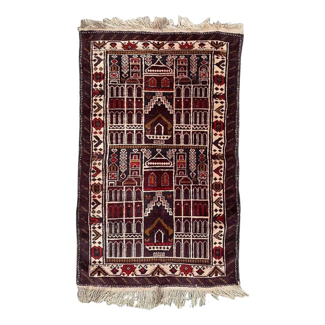 Vintage Baluch Hand-Knotted Afghan Rug For Sale