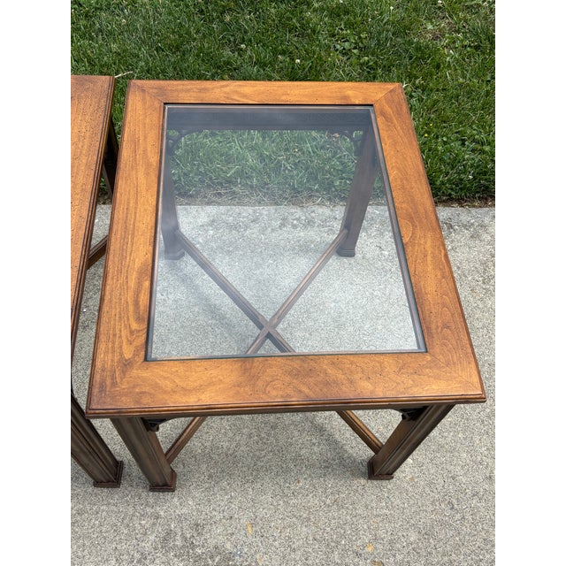 1970s 1970s Pair Glass Top Side Tables With Fretwork For Sale - Image 5 of 10