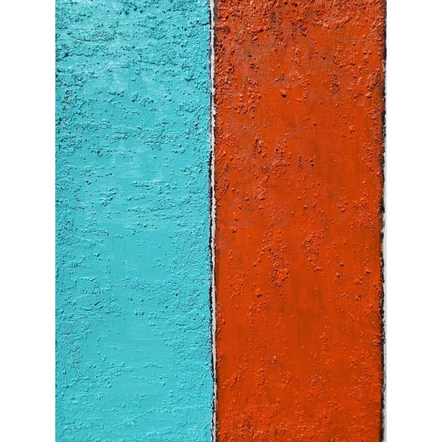 Paper Fashion Inspired 'Blue and Orange' #1 Highly Textured Abstract Oil Painting For Sale - Image 7 of 10
