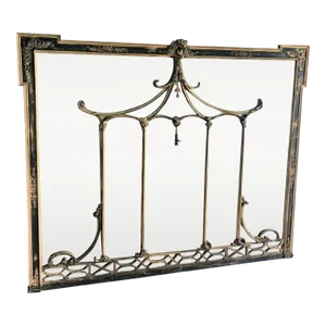 Monumental Antique French Mahogany Black Gilt Gold Pagoda Early 20th Century Mantel Wall Mirror