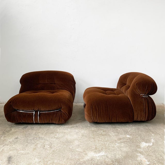 Mid-Century Modern Soriana Armchairs in Brown Fabric by Afra and Tobia Scarpa for Cassina, 1970s, Set of 2 For Sale - Image 3 of 11