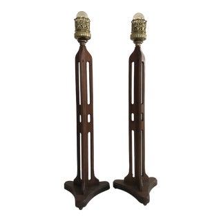 Vintage Wooden Art Nouveau Floor Lamps - a Pair For Sale