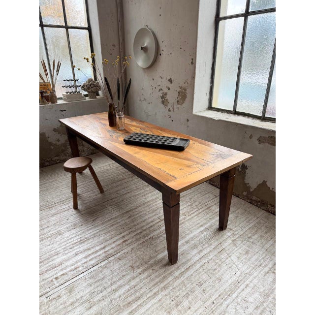 Parquet-Topped Farmhouse Table, 1900s For Sale - Image 13 of 18