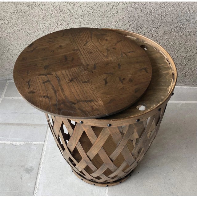 Henredon Circa 76 Collection Solid Oak Slat Barrel Drum Drinks Table