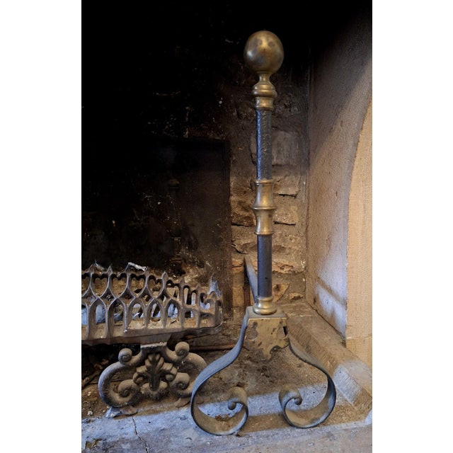 Andirons with Fireplace Log Holders in Wrought Iron and Brass, 1800s, Set of 3 For Sale - Image 5 of 8