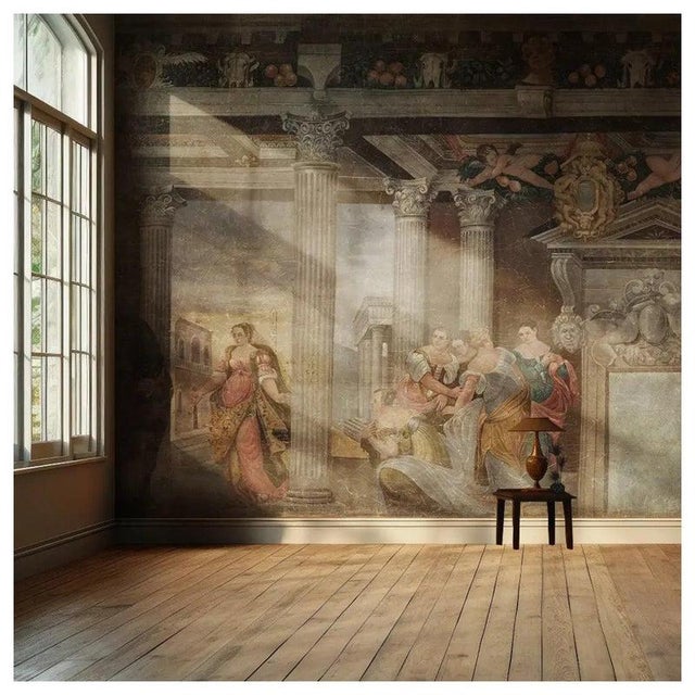 Paper Antique Style Panoramic Wall Mural on Canvas Grand Baroque, 1800s For Sale - Image 7 of 7