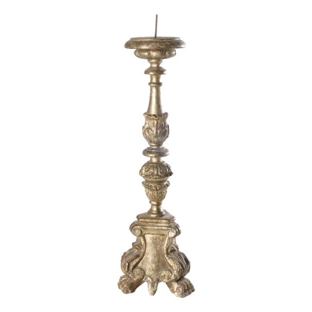 Italian Gilt Wood Pricket Candlestick For Sale