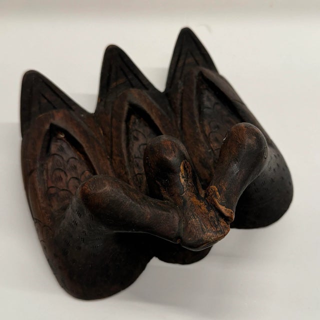 Brown Mid-Century Modern Antique Hand-Carved Teak Wood Three-Duck Box For Sale - Image 8 of 12