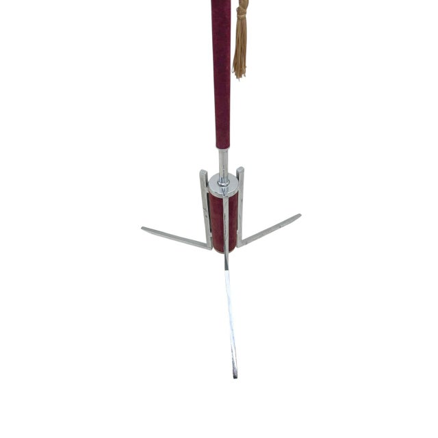 Bauhaus Art Deco Streamline Chrome and Suède Tripod Floor Lamp, 1950s For Sale - Image 3 of 9