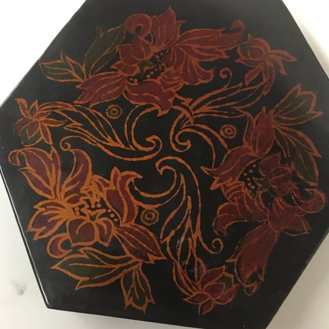 Vintage Black Lacquer Hexagon Box For Sale - Image 9 of 11