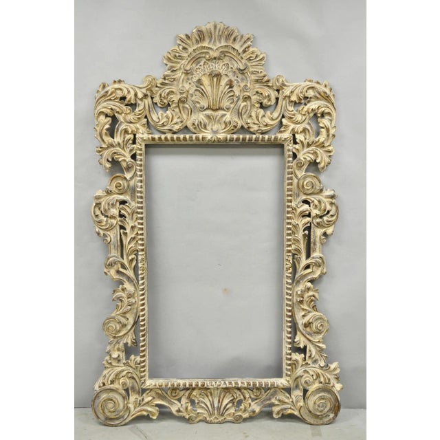 Large 78" Italian Baroque Rococo White Distress Painted Mirror Art Picture Frame For Sale - Image 17 of 17