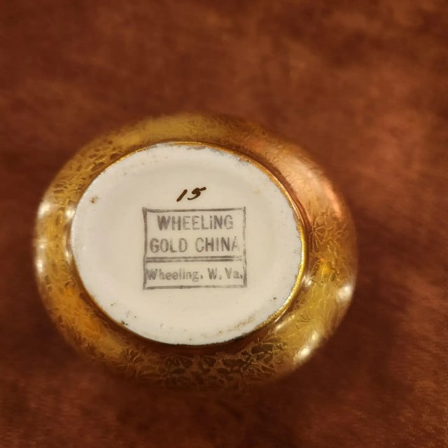 Dorothy Thorpe 1950s Gold Porcelain Sugar Creamer Set Wheeling W Virginia For Sale - Image 4 of 7