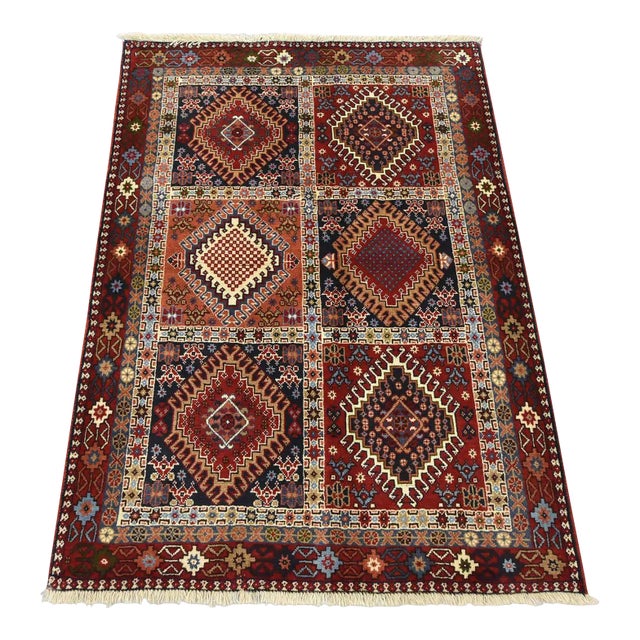 Yalameh Rug 3'4'' X 4'10'' Multicolor Wool Vintage Tribal Hand-Knotted Carpet For Sale