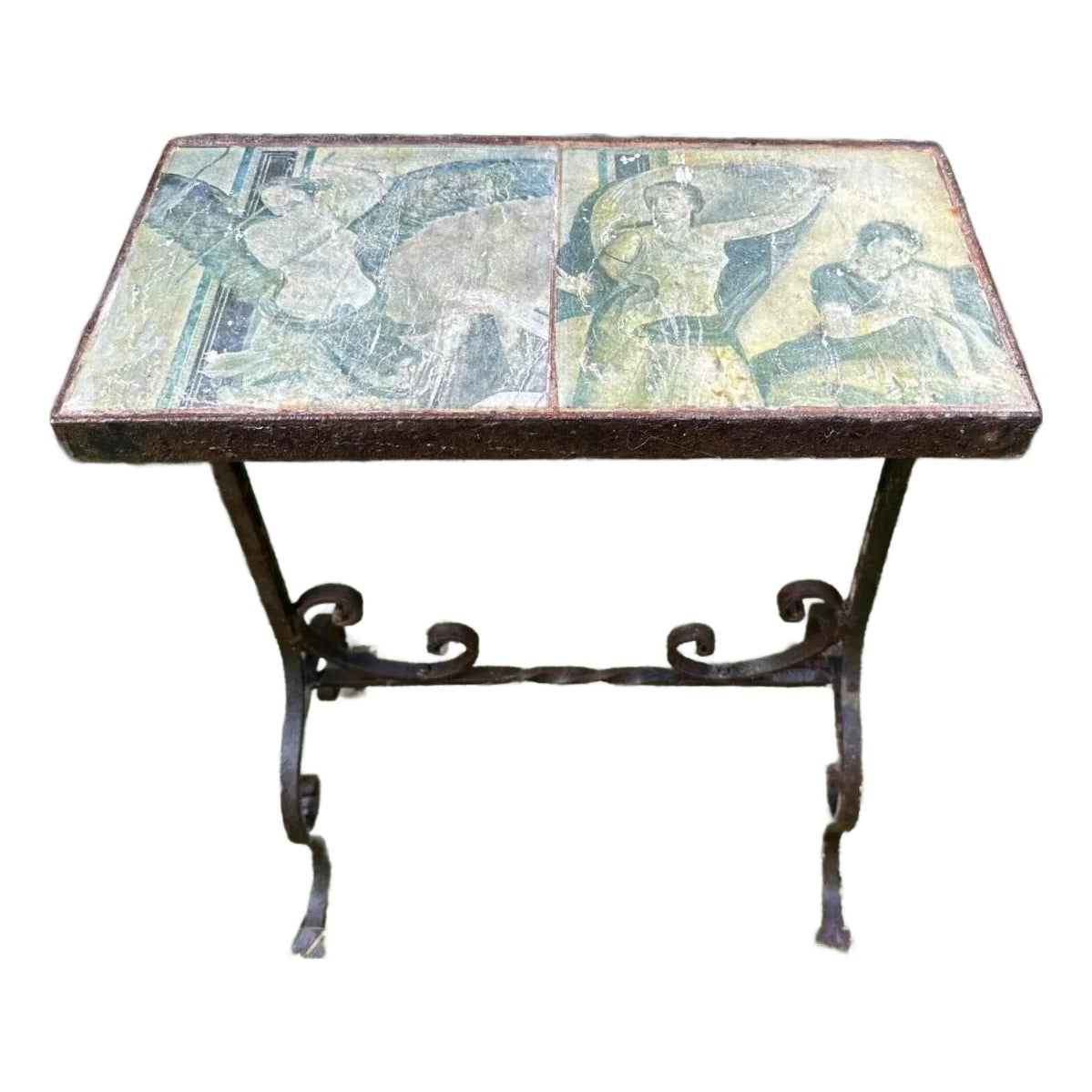 Late 19th Century Wrought Iron Roman Fresco Tile Table | Chairish
