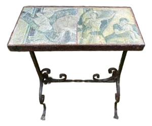 Late 19th Century Wrought Iron Roman Fresco Tile Table