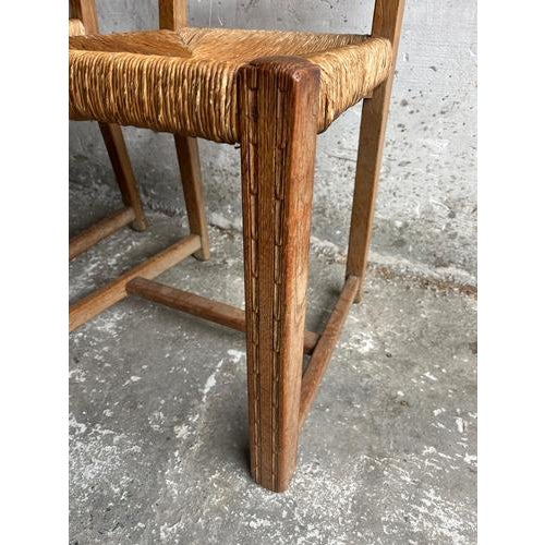 Carved Oak Chairs with Rush Seats, 1950s, Set of 6 For Sale - Image 13 of 14