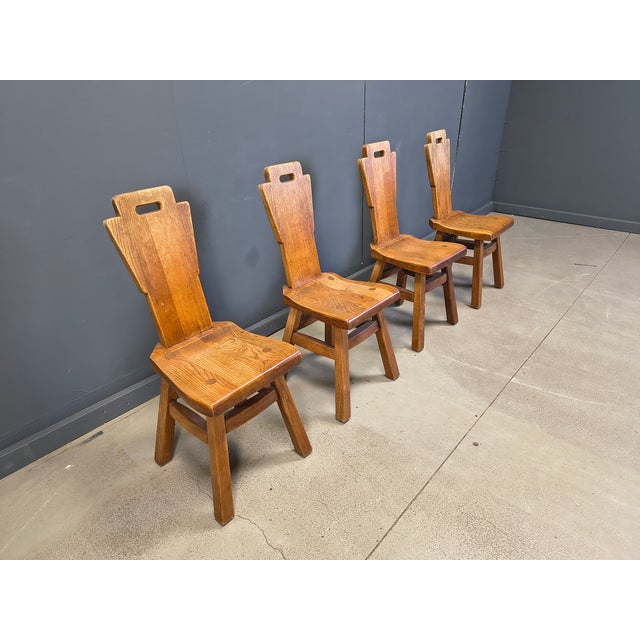 Vintage Oak Brutalist Chairs, 1970s, Set of 4 For Sale - Image 10 of 12